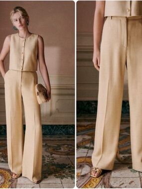 Sezane Giovanni Trousers LightBeige Tan Size 36 US 4
